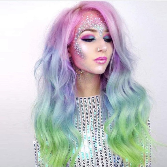 ✨24” RAINBOW UNICORN BODY WAVY LACE FRONT WIG💫 - Picture 1 of 3